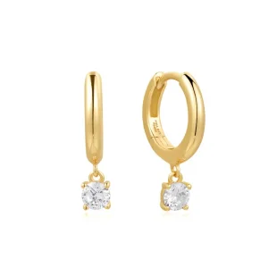 Ania Haie All Jmj & Branded Fashion Jewellery | Gold Drop CZ Solitaire Huggies Earrings