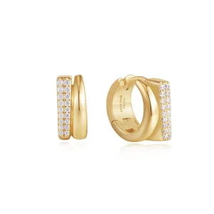 Ania Haie All Jmj & Branded Fashion Jewellery | Gold Plate CZ Pavé Double Huggie Hoop Earrings