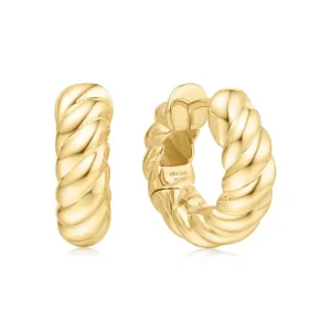 Ania Haie All Jmj & Branded Fashion Jewellery | Gold Plated Bold Texture Medium Huggie Hoop Earrings