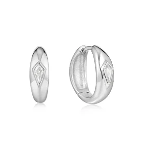 Ania Haie All Jmj & Branded Fashion Jewellery | Rhodium Plated Silver Dome Drop CZ Hoop's