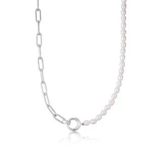 Ania Haie All Jmj & Branded Fashion Jewellery | Rhodium Plated Silver Chunky Link & Pearl Necklace
