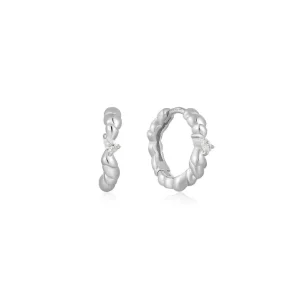 Ania Haie All Jmj & Branded Fashion Jewellery | Rhodium Plated Silver CZ Twisted Wave Hoop's