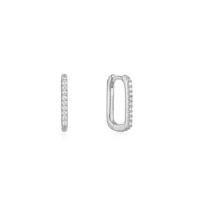 Ania Haie All Jmj & Branded Fashion Jewellery | Rhodium Plated Silver CZ Rectangle Hoop's