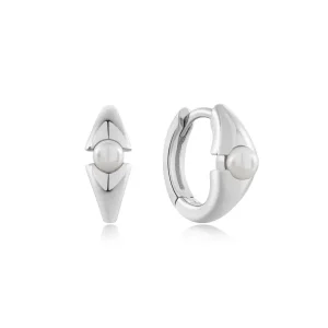 Ania Haie All Jmj & Branded Fashion Jewellery | Rhodium Plated Silver Geometric Pearl Huggie Hoop Earring's