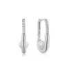 Ania Haie All Jmj & Branded Fashion Jewellery | Rhodium Plated Silver Interlocked Pearl & CZ Oval Hoop's