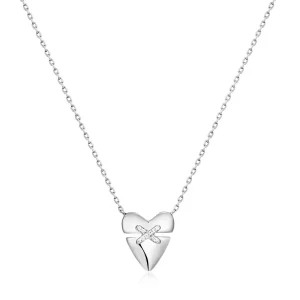 Ania Haie All Jmj & Branded Fashion Jewellery | Rhodium Plated Silver CZ Heart Kiss Pavé Necklace