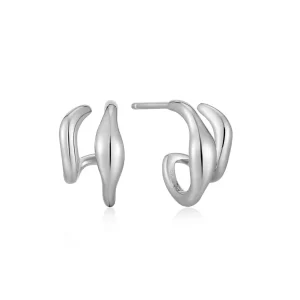 Ania Haie All Jmj & Branded Fashion Jewellery | Rhodium Plated Silver Wave Double Hoop's