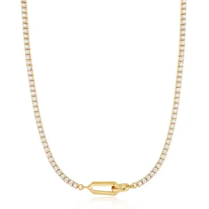 Ania Haie All Jmj & Branded Fashion Jewellery | Yellow Gold Plate Sparkle Line CZ Interlocked Necklace