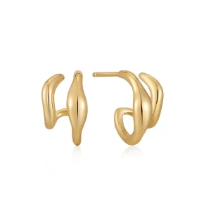 Ania Haie All Jmj & Branded Fashion Jewellery | Yellow Gold Plated Wave Double Hoop's