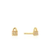 Ania Haie All Jmj & Branded Fashion Jewellery | Yellow Gold Plate CZ Padlock Sparkle Stud Earring's