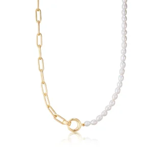 Ania Haie All Jmj & Branded Fashion Jewellery | Yellow Gold Plate Chunky Link & Pearl Necklace