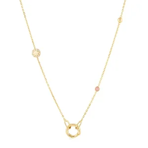 Ania Haie All Jmj & Branded Fashion Jewellery | Yellow Gold Plated Rose Quartz Charm & Gold Orb CZ Necklace