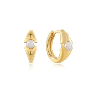 Ania Haie All Jmj & Branded Fashion Jewellery | Yellow Gold Plated Geometric Huggie Pearl Earring's