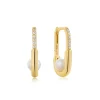 Ania Haie All Jmj & Branded Fashion Jewellery | Yellow Gold Plated Interlocked Pearl & CZ Oval Hoop's