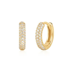 Ania Haie All Jmj & Branded Fashion Jewellery | Yellow Gold Plate CZ Pavé Huggie Hoops