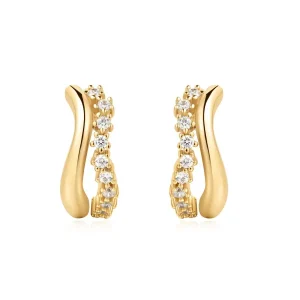 Ania Haie All Jmj & Branded Fashion Jewellery | Yellow Gold Plate Sparkle Double Huggie Hoops
