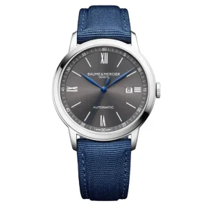 Baume & Mercier Mens Baume Et Mercier Watches | 42mm Auto Classima Grey & Date Dial Canvas Watch