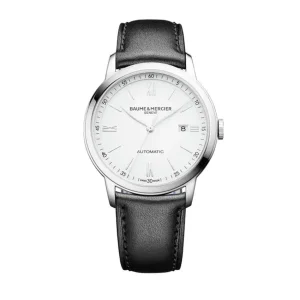 Baume & Mercier Mens Baume Et Mercier Watches | 42mm Auto Classima White & Date Dial Leather Watch