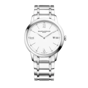 Baume & Mercier Mens Baume Et Mercier Watches | 42mm Classima White Dial with Date Window Steel Watch