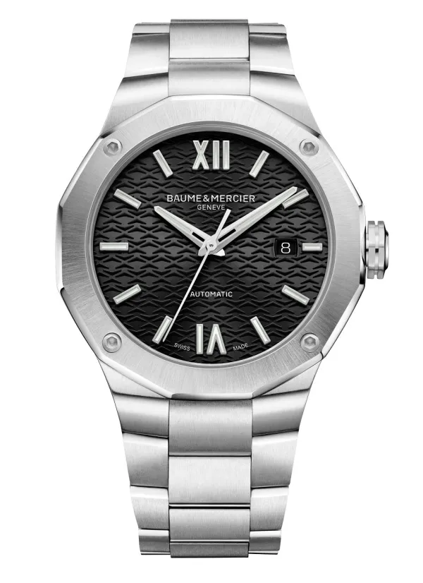 Baume & Mercier Mens Baume Et Mercier Watches | 42mm Riviera Dodecagonal Black Date Dial Stainless Steel Watch