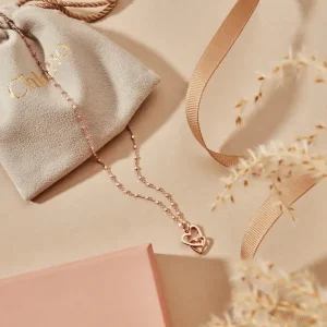 ChloBo All Jmj & Branded Fashion Jewellery | Rose Gold Plated Delicate Cube Chain Interlocking Love Heart Necklace