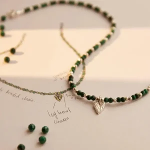 ChloBo All Jmj & Branded Fashion Jewellery | Sterling Silver Leaf Heart Sparkle Malachite Necklace