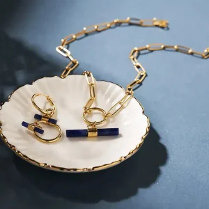 ChloBo All Jmj & Branded Fashion Jewellery | Yellow Plated Gold Sodalite T-Bar Hoops