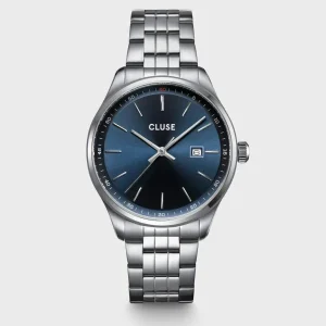 Cluse Mens Cluse Watches | 41mm Anthéor Beveled Blue Stainless Steel Link Watch