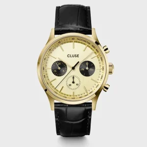 Cluse Mens Cluse Watches | 42mm Anthéor Gold & Black Leather Strap Watch