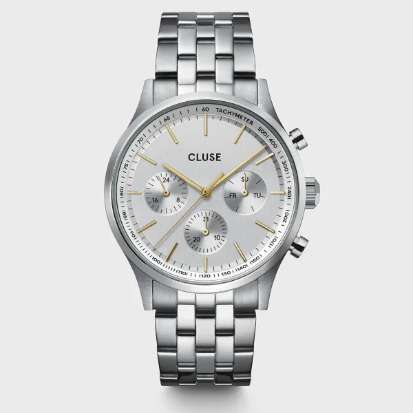 cluse_mm_anthor_multifunc_0-1.webp Cluse Mens Cluse Watches | 42mm Anthéor Multifunction Two Tone Steel and Yellow Bracelet Watch