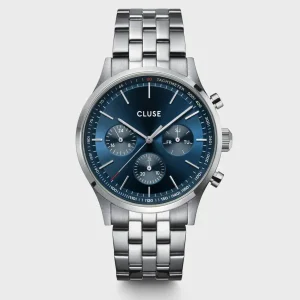 Cluse Mens Cluse Watches | 42mm Anthéor Multifunction Blue Dial Stainless Steel Link Watch