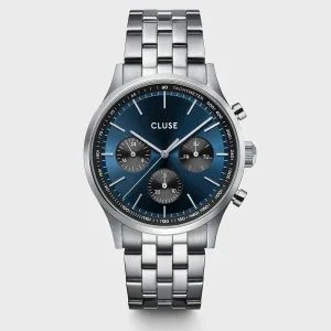 Cluse Mens Cluse Watches | 42mm Anthéor Multifunction Blue and Black 3 Dial Steel Bracelet Watch