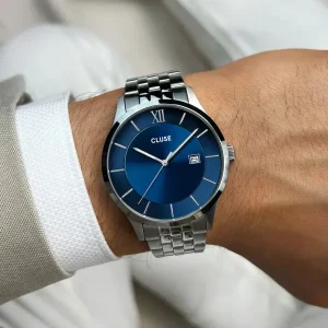 Cluse Mens Cluse Watches | 40mm Aravis Blue Dial Stainless Steel Link Watch