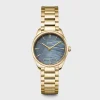 Cluse Ladies Cluse Watches | 25mm Féroce Mini Royal Yellow Gold Toned & Blue Pearl Dial Link Watch