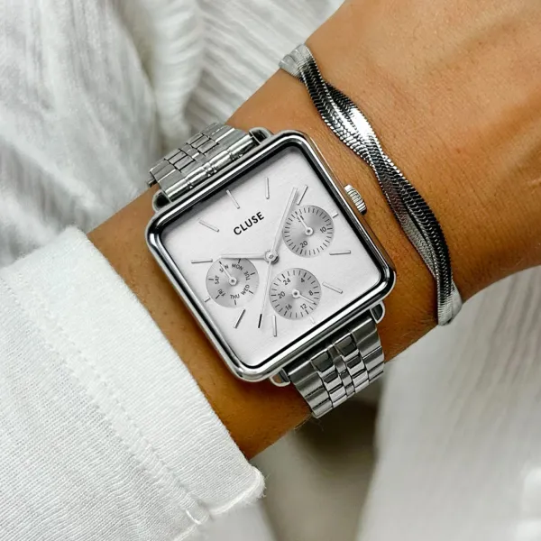 cluse_mm_la_ttragone_mult_1.webp Cluse Ladies Cluse Watches | 30mm La Tétragone Multifunction Stainless Steel Link Bracelet Watch