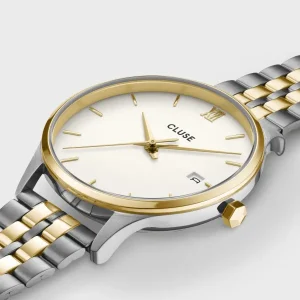 Cluse Ladies Cluse Watches | 34mm Minuit Date Bicolor Coconut Milk Stainless Steel Link Watch