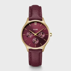 Cluse Ladies Cluse Watches | 34mm Minuit Multifunction Dark Cherry Leather Watch