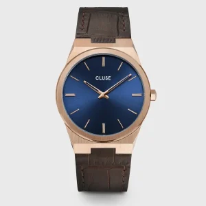 Cluse Mens Cluse Watches | 40mm Vigoureux Blue Rose Gold Tones Leather Watch
