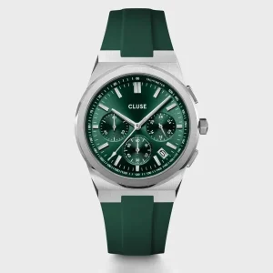 Cluse Mens Cluse Watches | 40mm Vigoureux Green & Silver Chrono Silicone Strap Watch