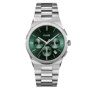 Cluse Mens Cluse Watches | 40mm Vigoureux Green Chronograph Stainless Steel Link Watch