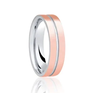 Jack Murphy Jewellers Two Tone Wedding Rings | Platinum Wedding Rings | 18ct Rose Gold & Platinum Inlaid Polished Flat Court Medium 6mm Wedding Band