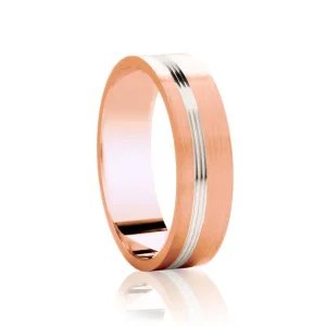 Jack Murphy Jewellers Two Tone Wedding Rings | Platinum Wedding Rings | 18ct Rose Gold & Platinum Matte & Polished Offset Grooves Medium 6mm Wedding Band
