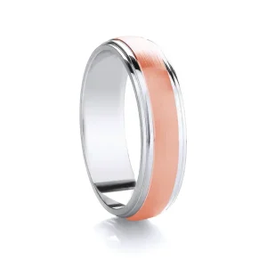 Jack Murphy Jewellers Two Tone Wedding Rings | Platinum Wedding Rings | 18ct Rose Gold & Platinum Ribbed, Matte & Polished Medium 5mm Wedding Band