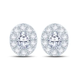 Jack Murphy Jewellers Bridal Jewellery | Jmj Diamond Set Jewellery | 18ct White Gold Oval & Halo Diamond Stud Earrings, 0.30ct