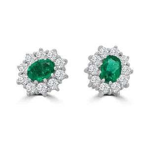 Jack Murphy Jewellers Jmj Gemstone Jewellery | Jmj Diamond Set Jewellery | 18ct White Gold Oval Emerald & Diamond Halo Studs