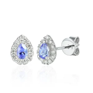 Jack Murphy Jewellers Jmj Gemstone Jewellery | Jmj Gold Jewellery | 9ct White Gold Pear Tanzanite & Diamond Halo Stud Earrings