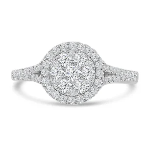 Jack Murphy Jewellers Natural Halo Diamond Rings | Natural Cluster Diamond Rings | 18ct White Gold Round Brilliant Illusion Halo Diamond Ring, 0.67ct
