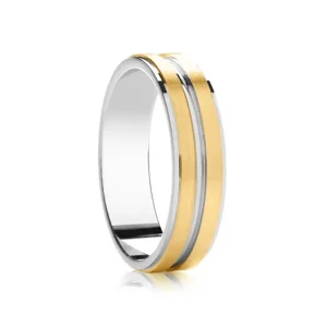 Jack Murphy Jewellers Two Tone Wedding Rings | Yellow Gold Wedding Rings | 18ct Yellow Gold & Platinum Double Row Medium 6mm Wedding Band