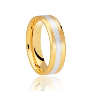 Jack Murphy Jewellers Two Tone Wedding Rings | Yellow Gold Wedding Rings | 18ct Yellow Gold & Platinum Inlaid & Bevelled Flat Court 6mm Wedding Band