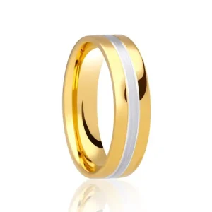 Jack Murphy Jewellers Two Tone Wedding Rings | Platinum Wedding Rings | 18ct Yellow Gold & Platinum Inlaid Groove Flat Court 6mm Wedding Band